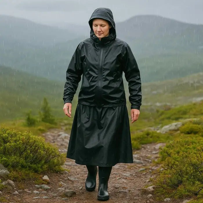 Northern Lite sadehame Ultralite musta naisen päällä tunturissa